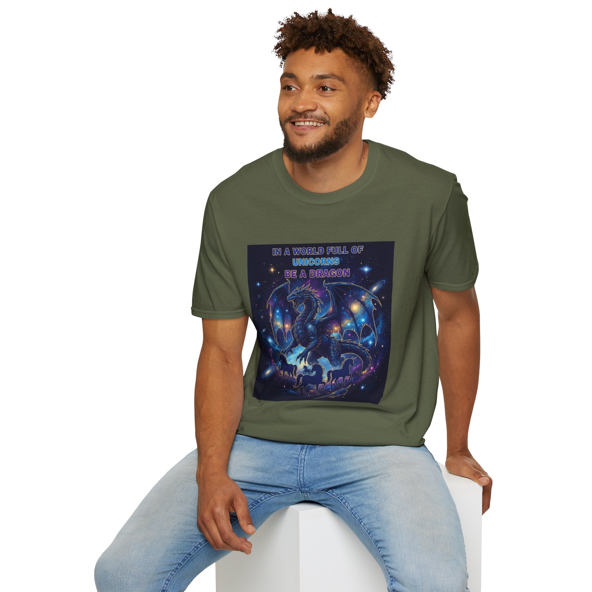 Galaxy Dragon Men's T-Shirt | "In a World Full of Unicorns, Be a Dragon" | DTG Fantasy Tee