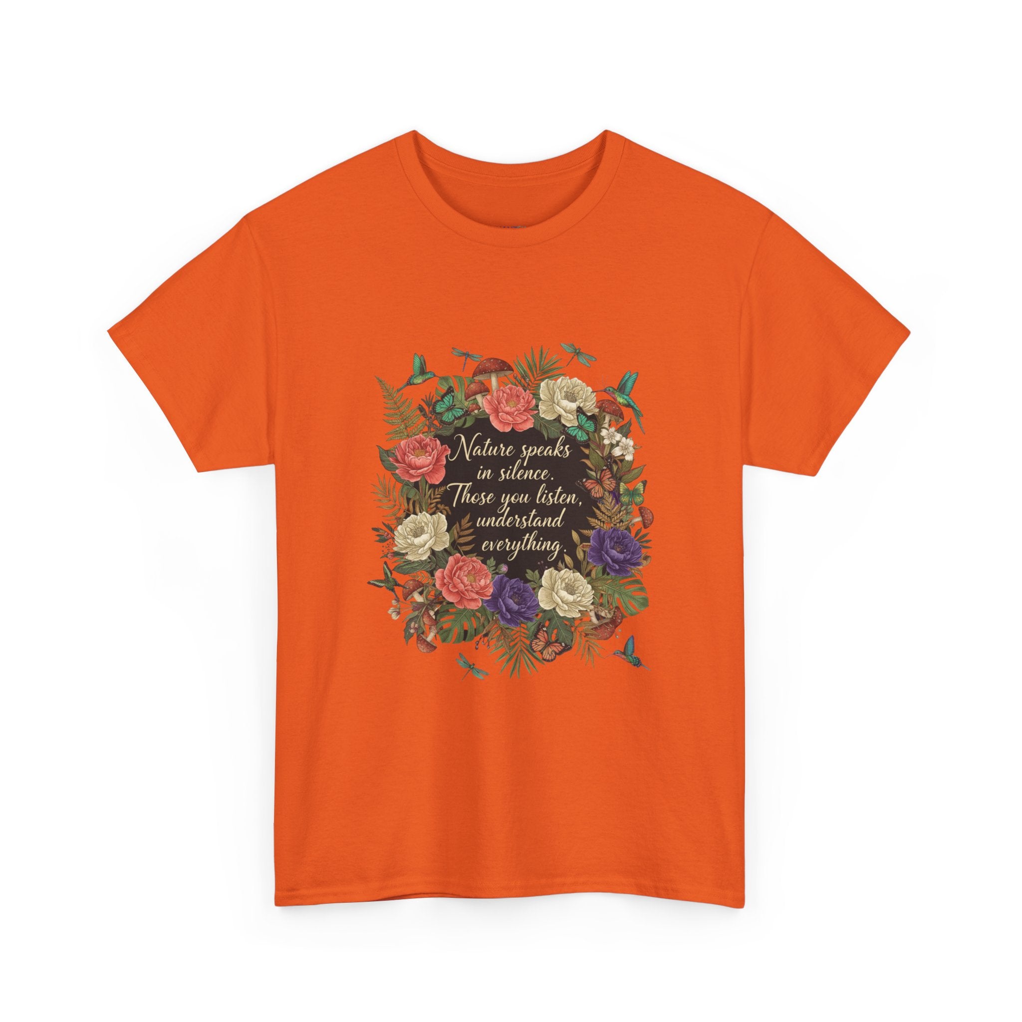 'Nature Speaks in Silence' Floral Wreath Women's T-Shirt | DTG-Printed Vintage Botanical Tee