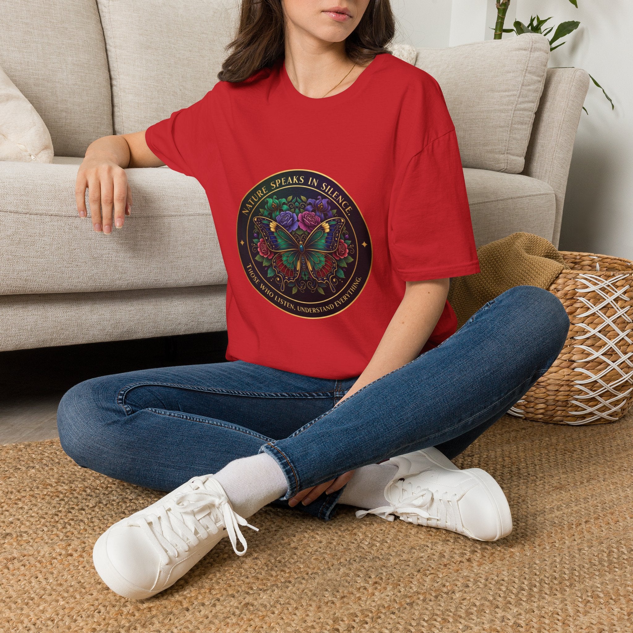 Nature Speaks in Silence Women's T-Shirt — Moth & Botanical Graphic Tee