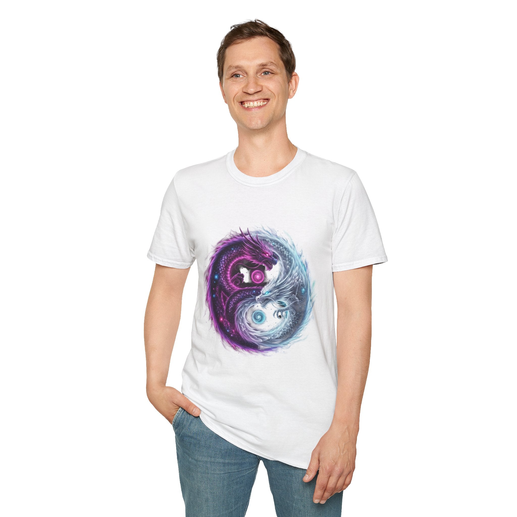 Yin Yang Dragon T-Shirt — Cosmic Fantasy Graphic Tee for Men