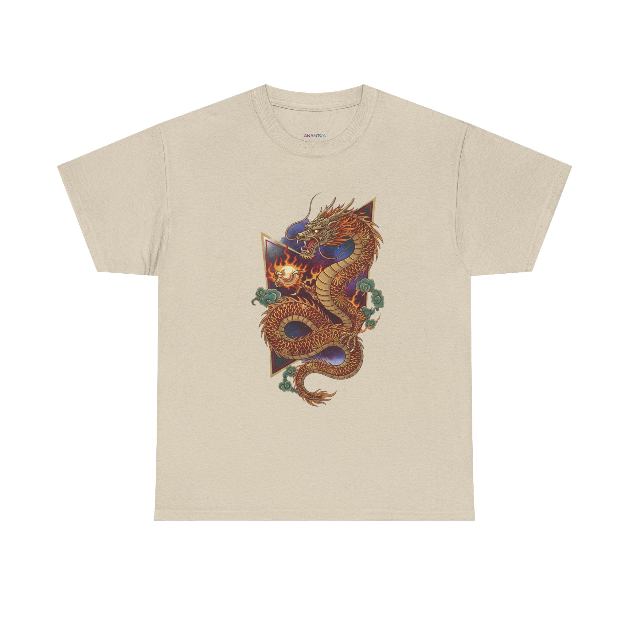 Dragon Graphic Men's T-Shirt — DTG Printed Vintage Gold Oriental Cotton Tee
