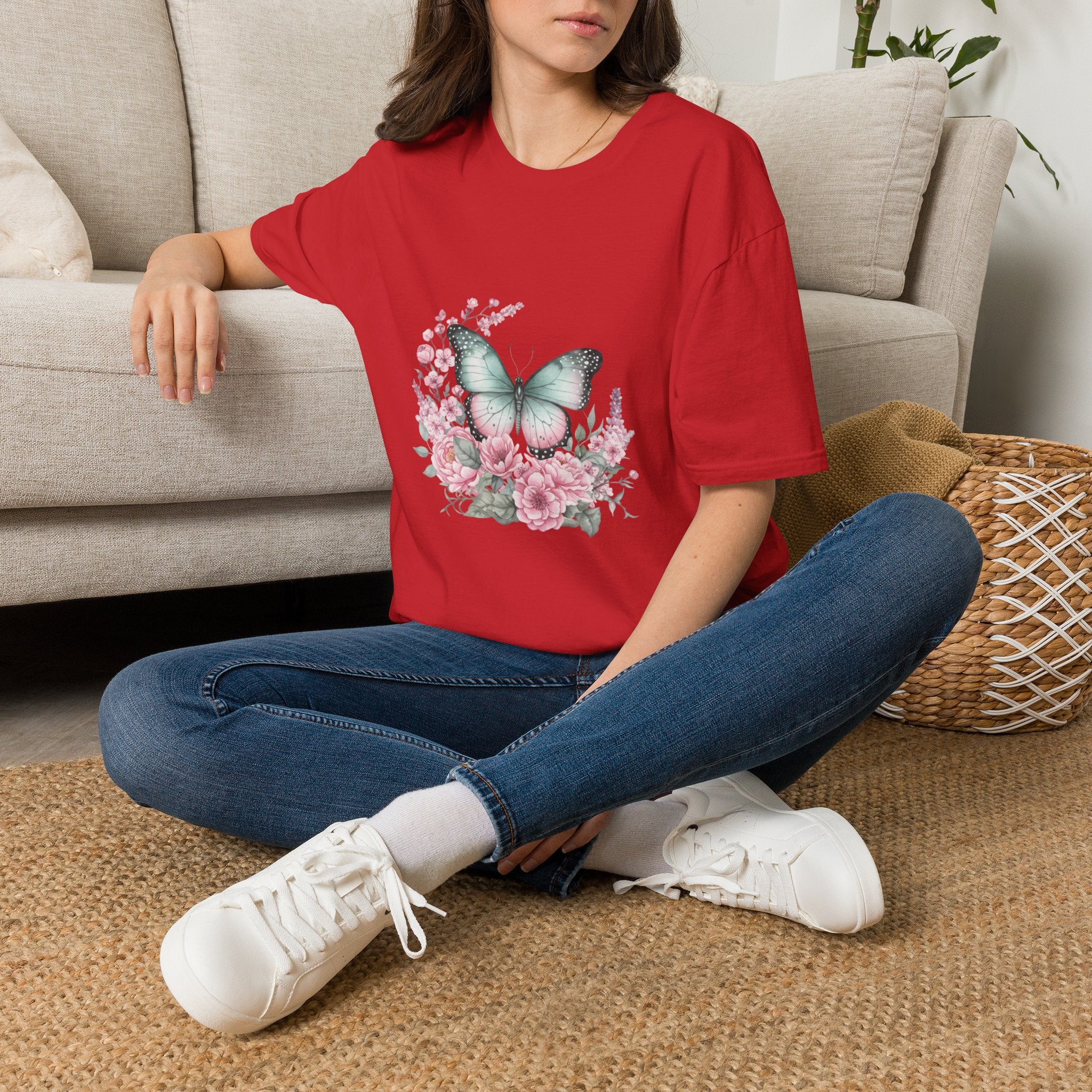 Women's Butterfly Garden T-Shirt — Mint & Blush Floral Tee