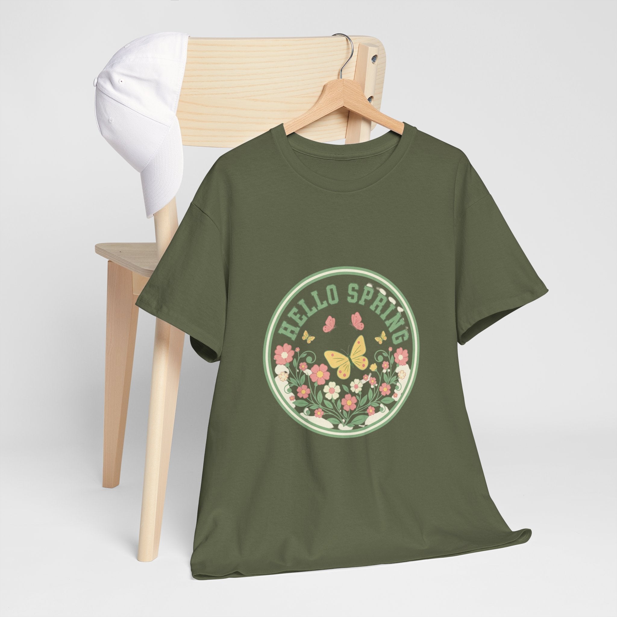 Hello Spring Women's Heavy Cotton Tee - Floral Design for Spring Celebrations