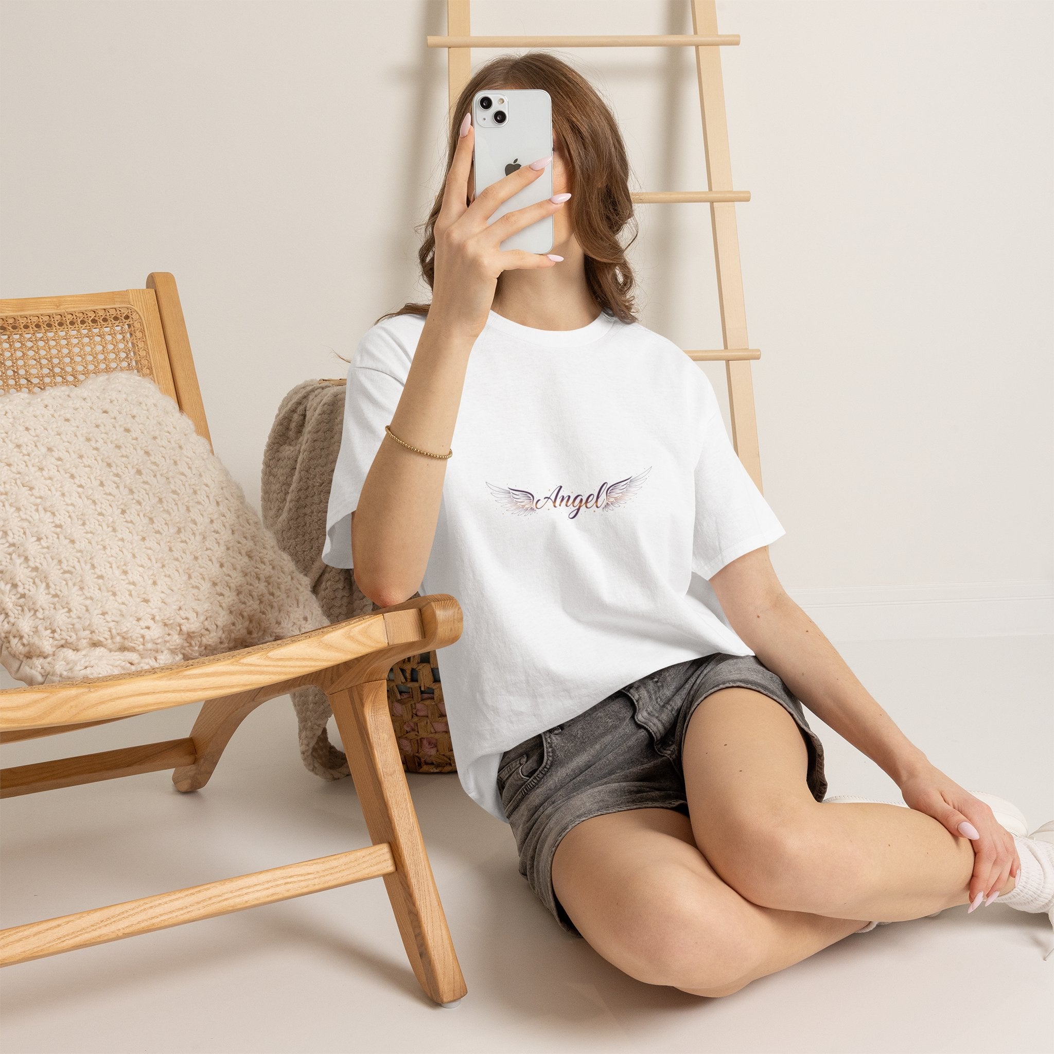 Angel Wings Graphic Tee | Minimal "Angel" Chest Print | Women's DTG T-Shirt