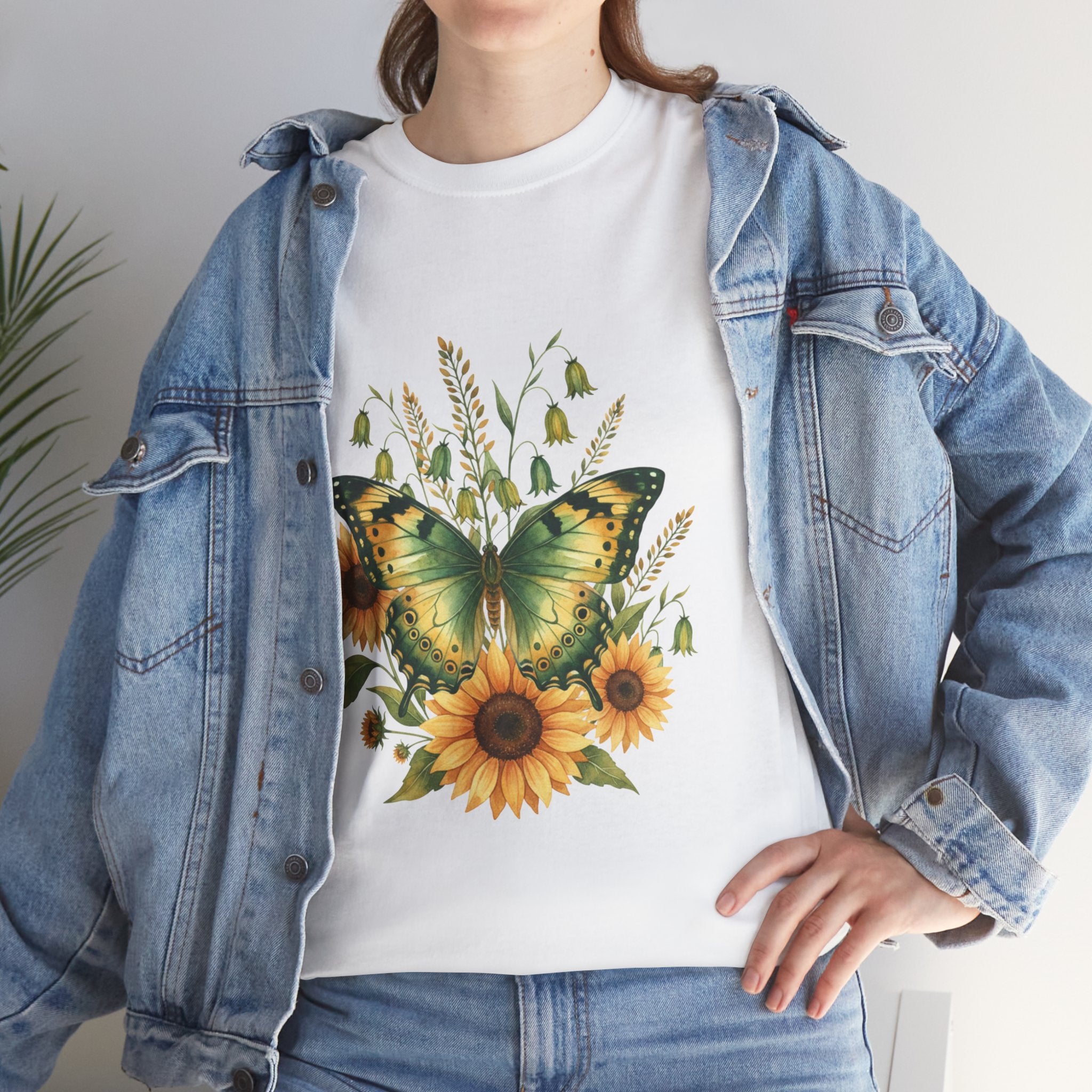 Butterfly & Sunflower Tee — Women's Nature Floral Graphic T-Shirt