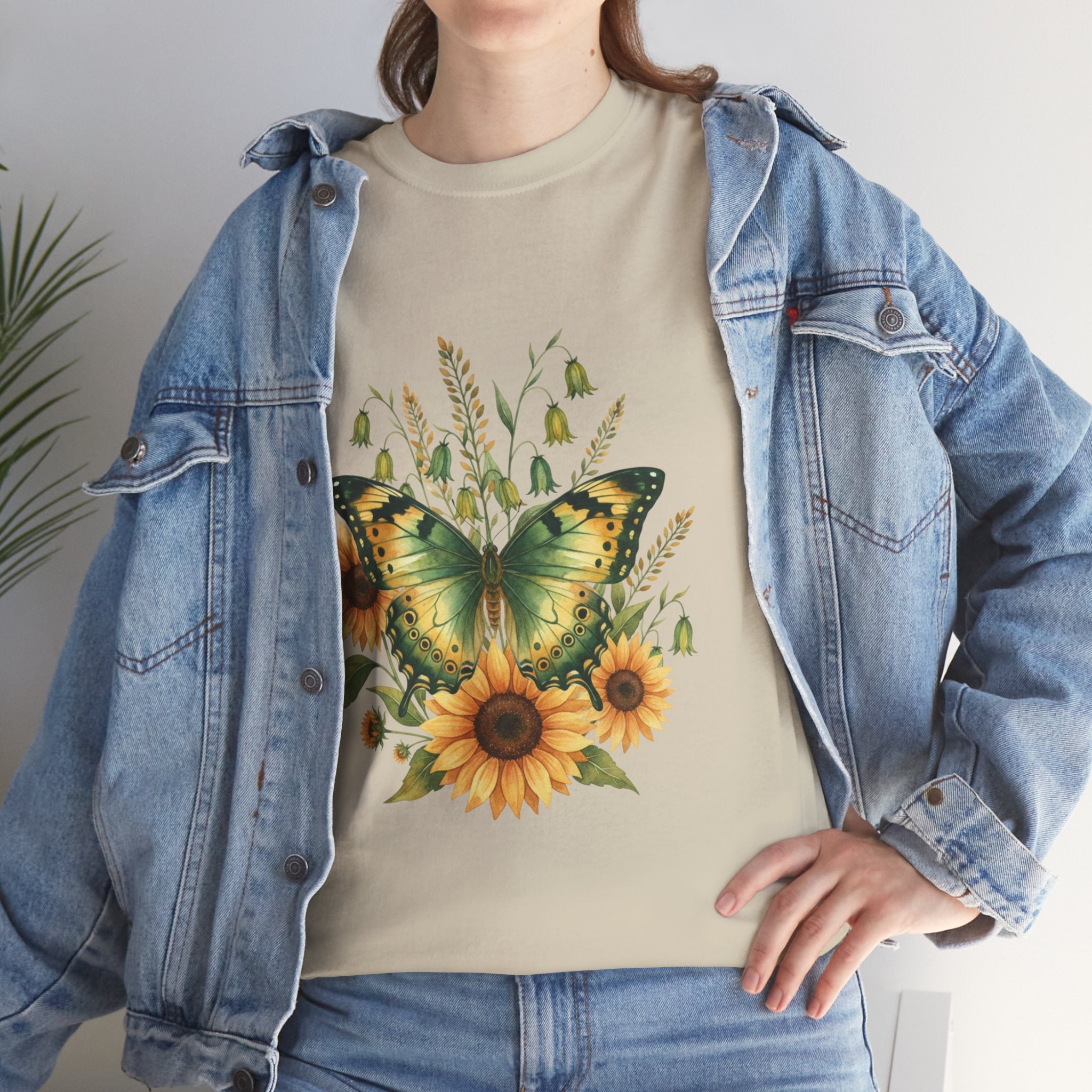 Butterfly & Sunflower Tee — Women's Nature Floral Graphic T-Shirt