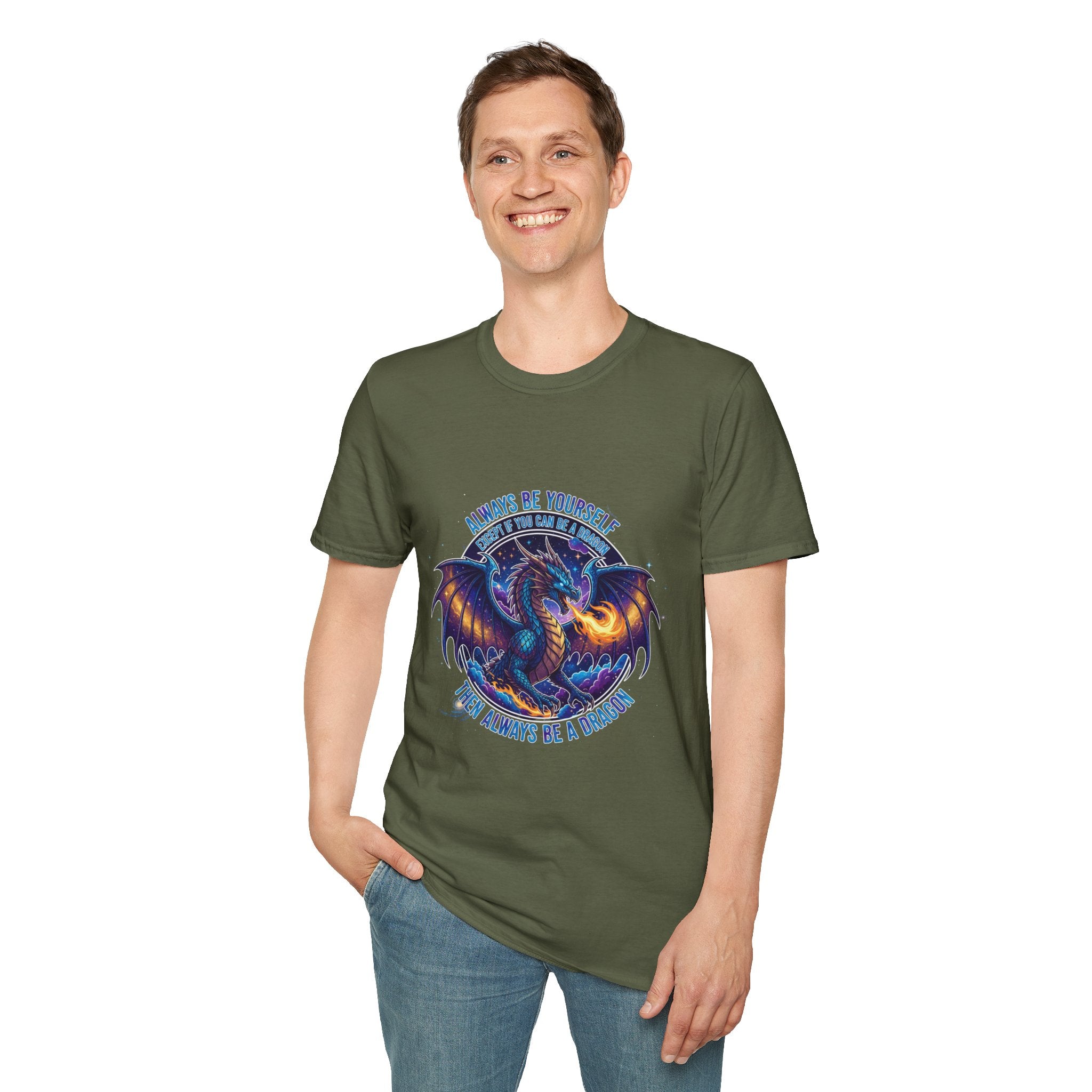 Dragon Graphic Men's T-Shirt | "Always Be Yourself Unless You Can Be a Dragon" | DTG Fantasy Tee