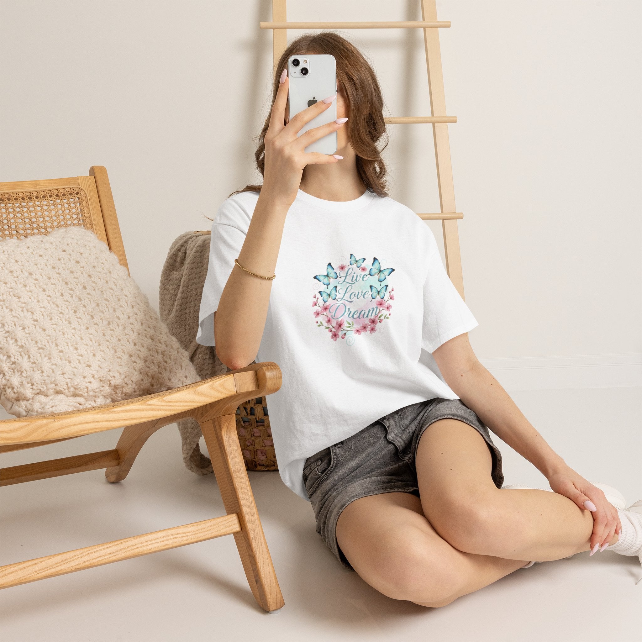 Live Love Dream Tee — Women's Floral Butterfly Graphic T-Shirt