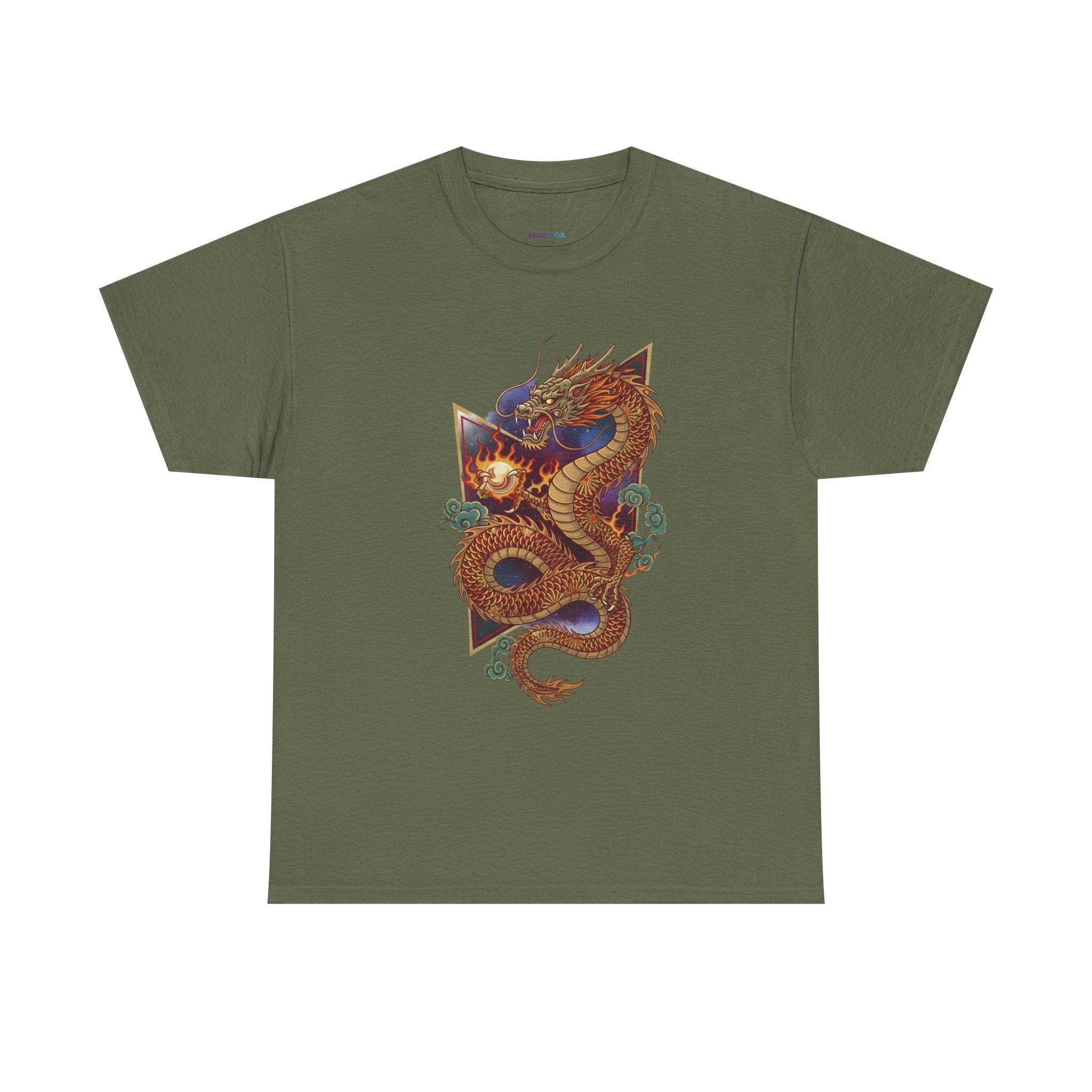 Dragon Graphic Men's T-Shirt — DTG Printed Vintage Gold Oriental Cotton Tee