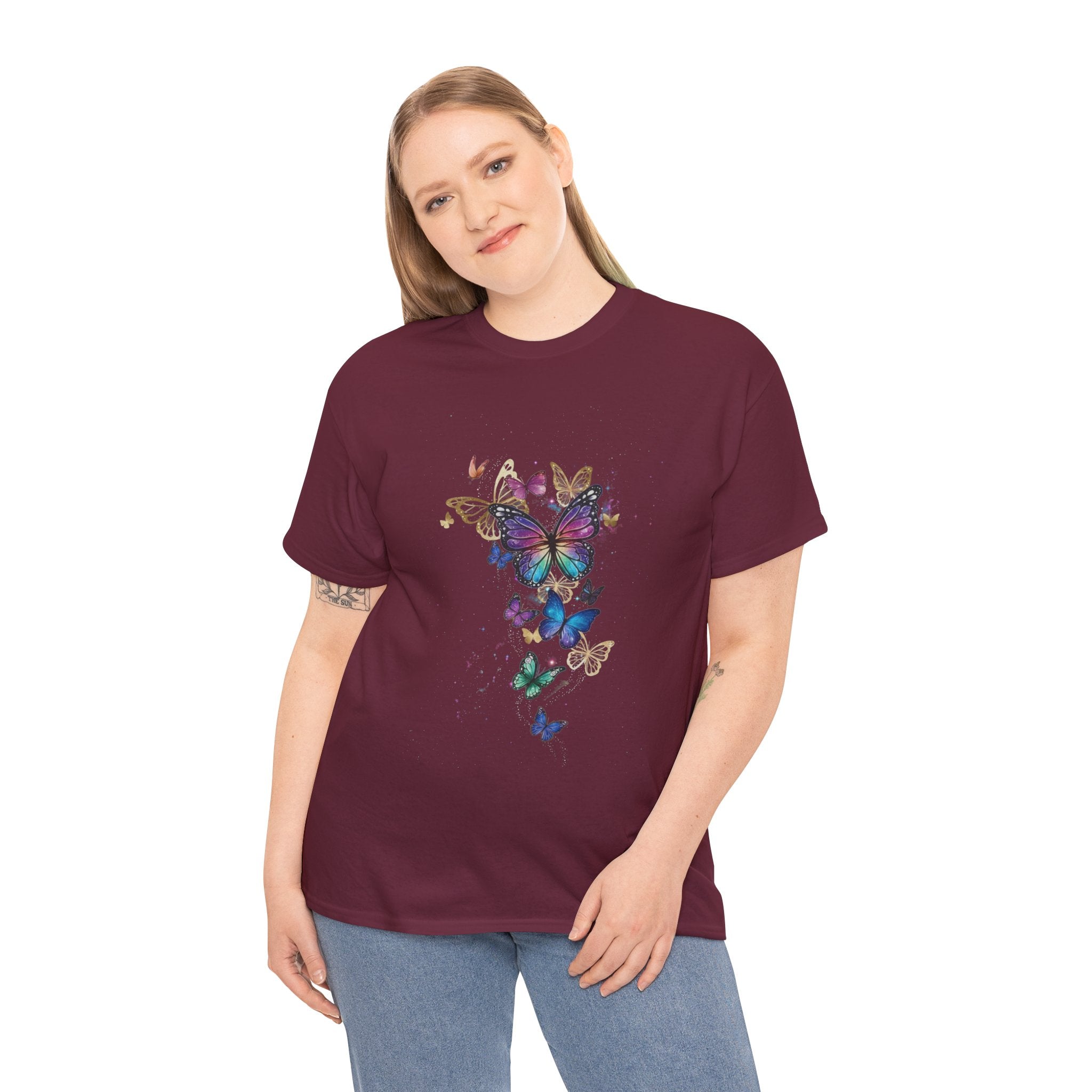 Butterfly Cascade Women's Graphic T-Shirt — DTG Floral Flutter Print