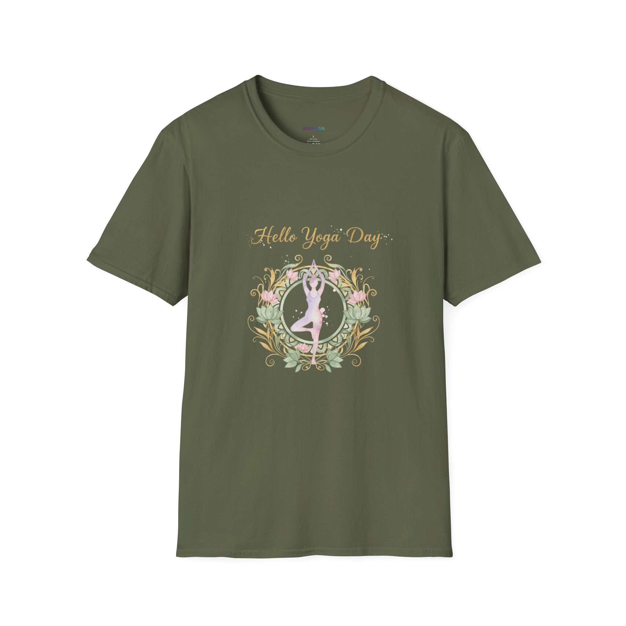 Yoga Day Floral T-Shirt — 'Hello Yoga Day' Pastel Mandala Tee