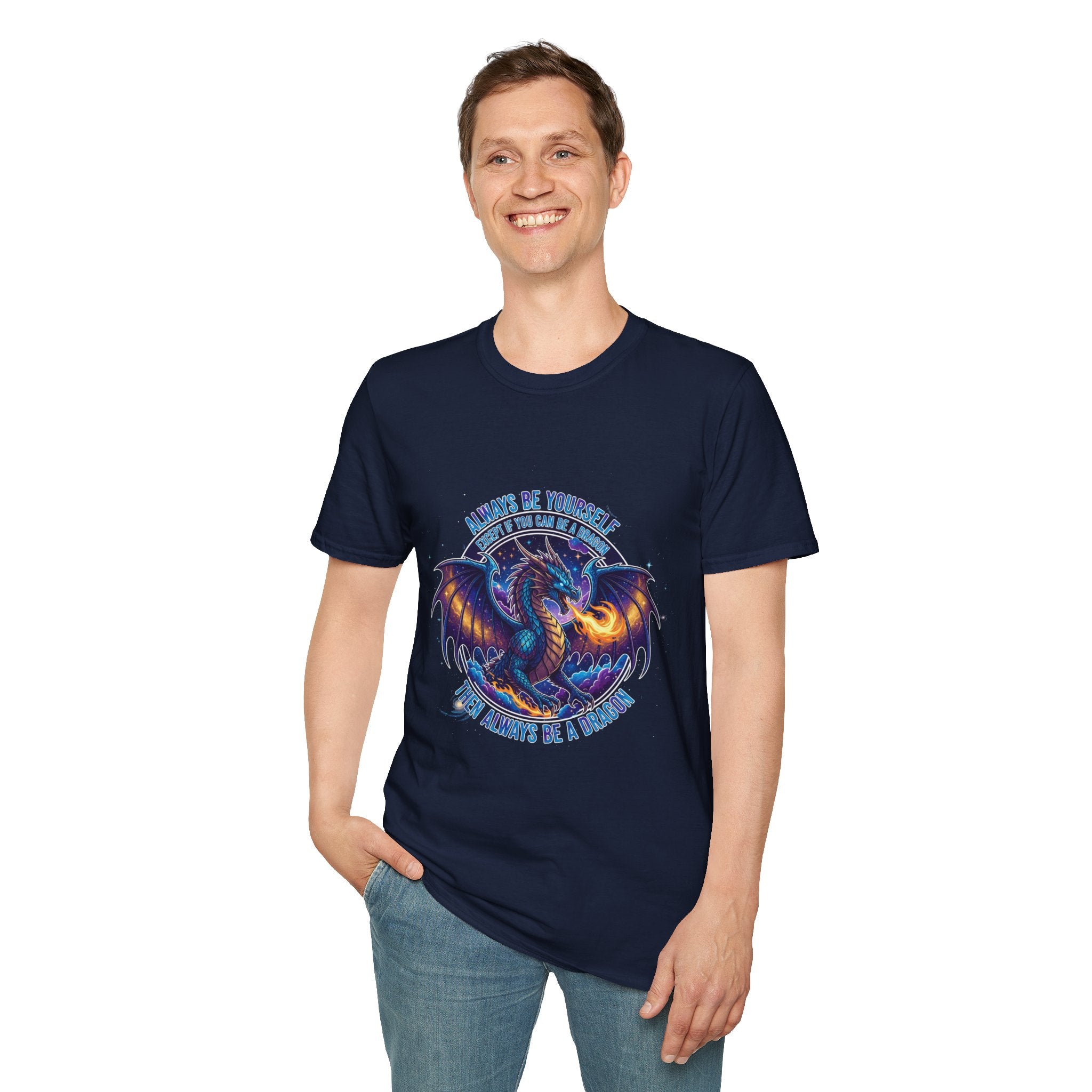 Dragon Graphic Men's T-Shirt | "Always Be Yourself Unless You Can Be a Dragon" | DTG Fantasy Tee