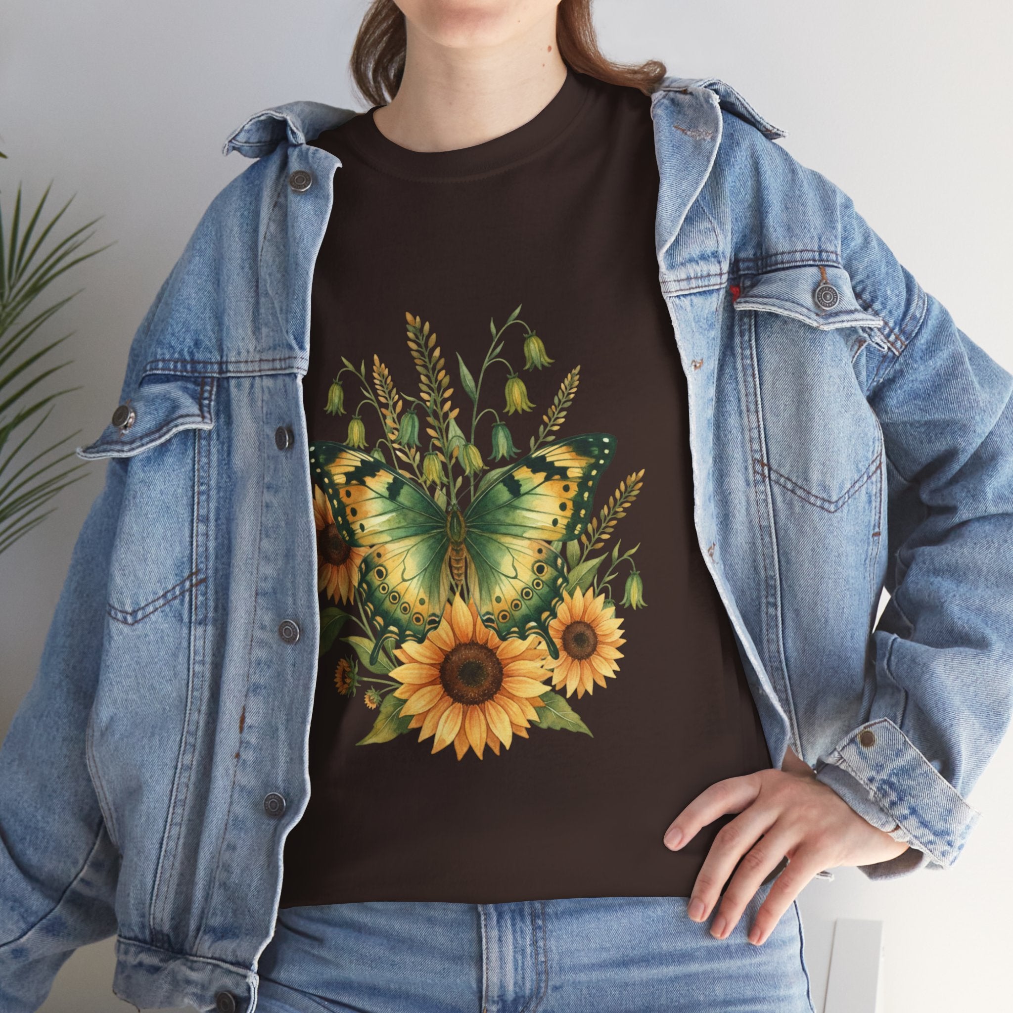 Butterfly & Sunflower Tee — Women's Nature Floral Graphic T-Shirt