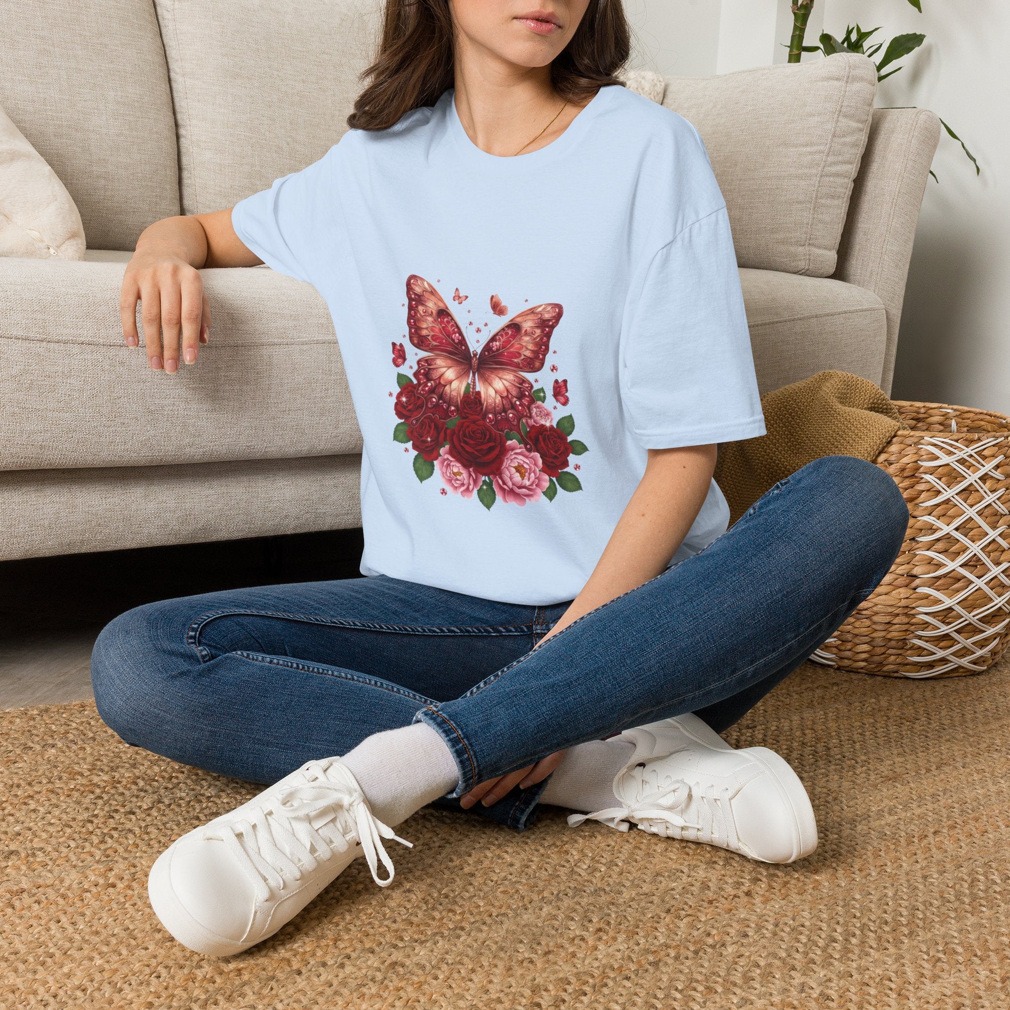 Women's Butterfly Rose T-Shirt — Vintage Floral Graphic Tee