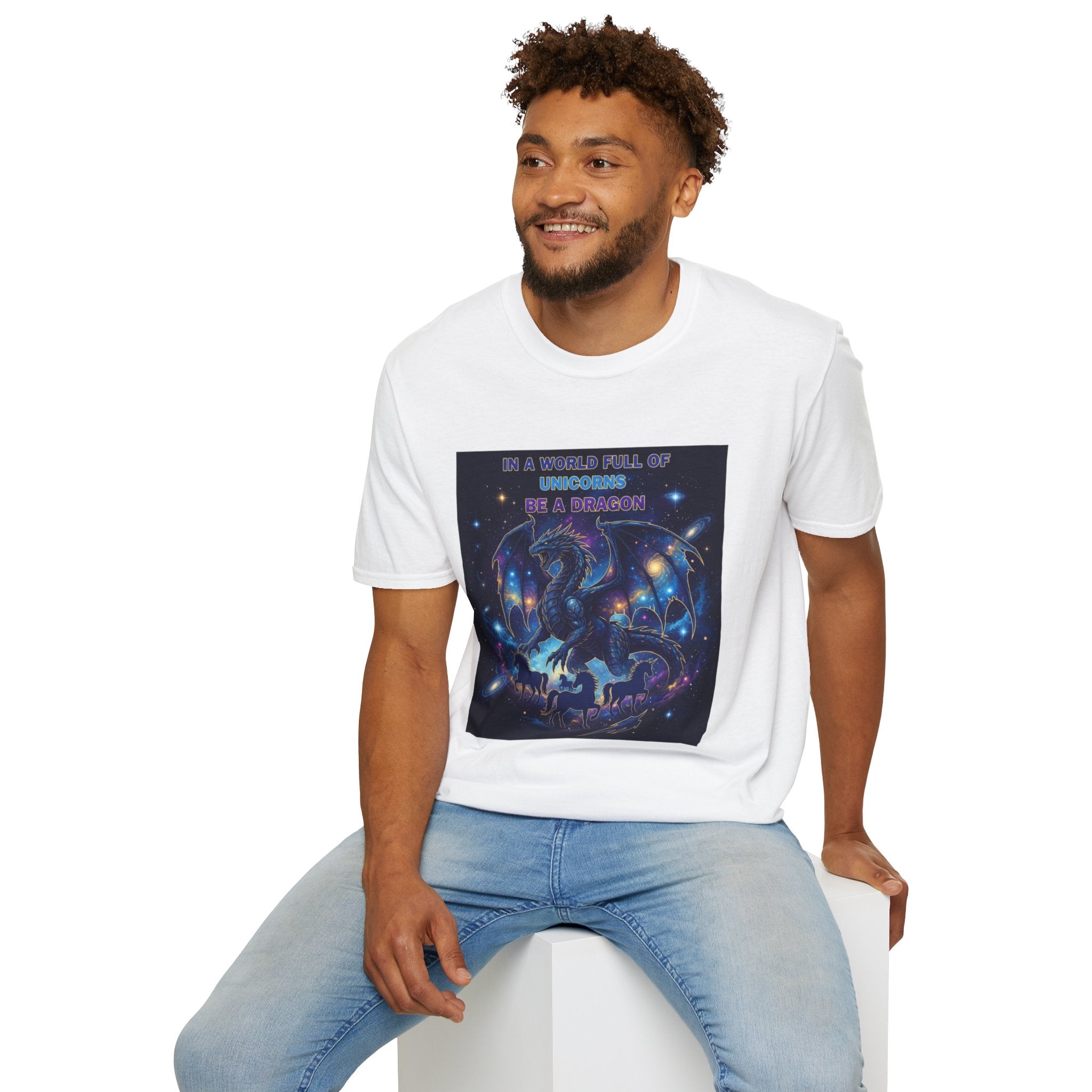 Galaxy Dragon Men's T-Shirt | "In a World Full of Unicorns, Be a Dragon" | DTG Fantasy Tee
