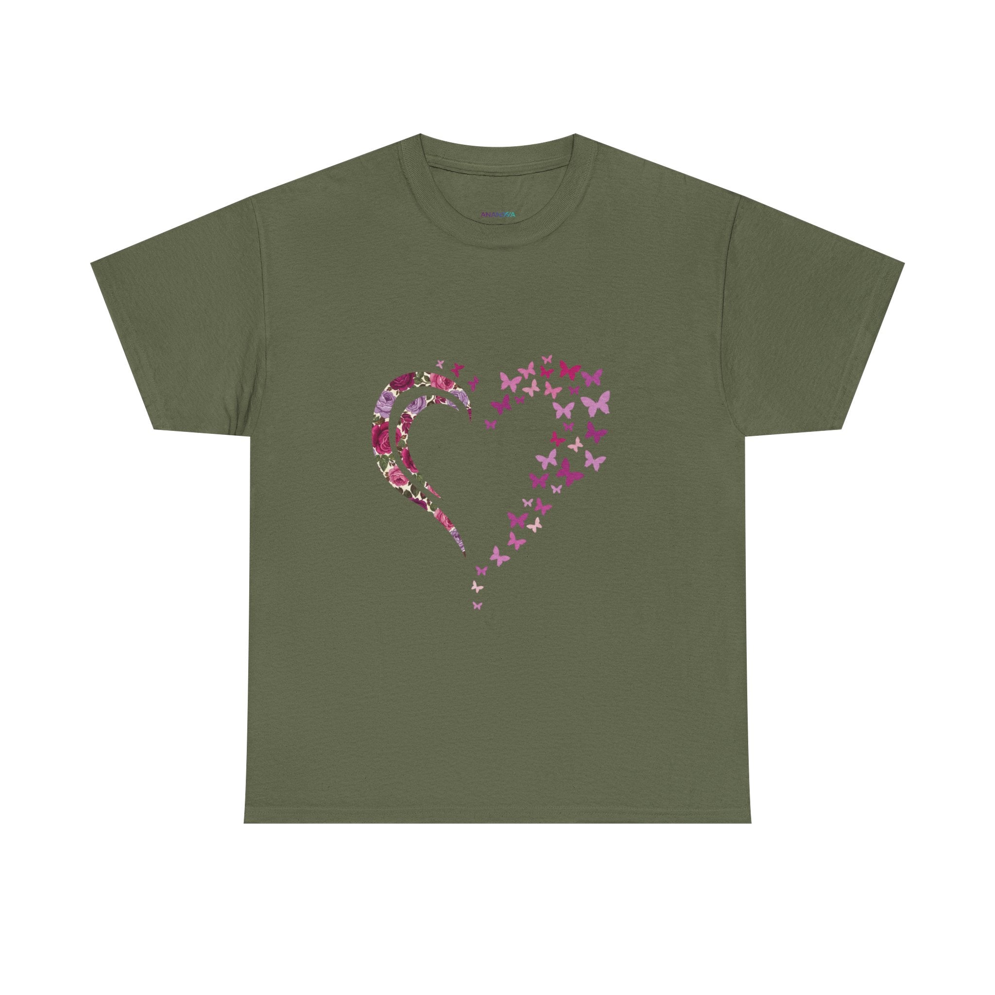 Butterfly Heart Tee — Women's Floral Heart Graphic T-Shirt