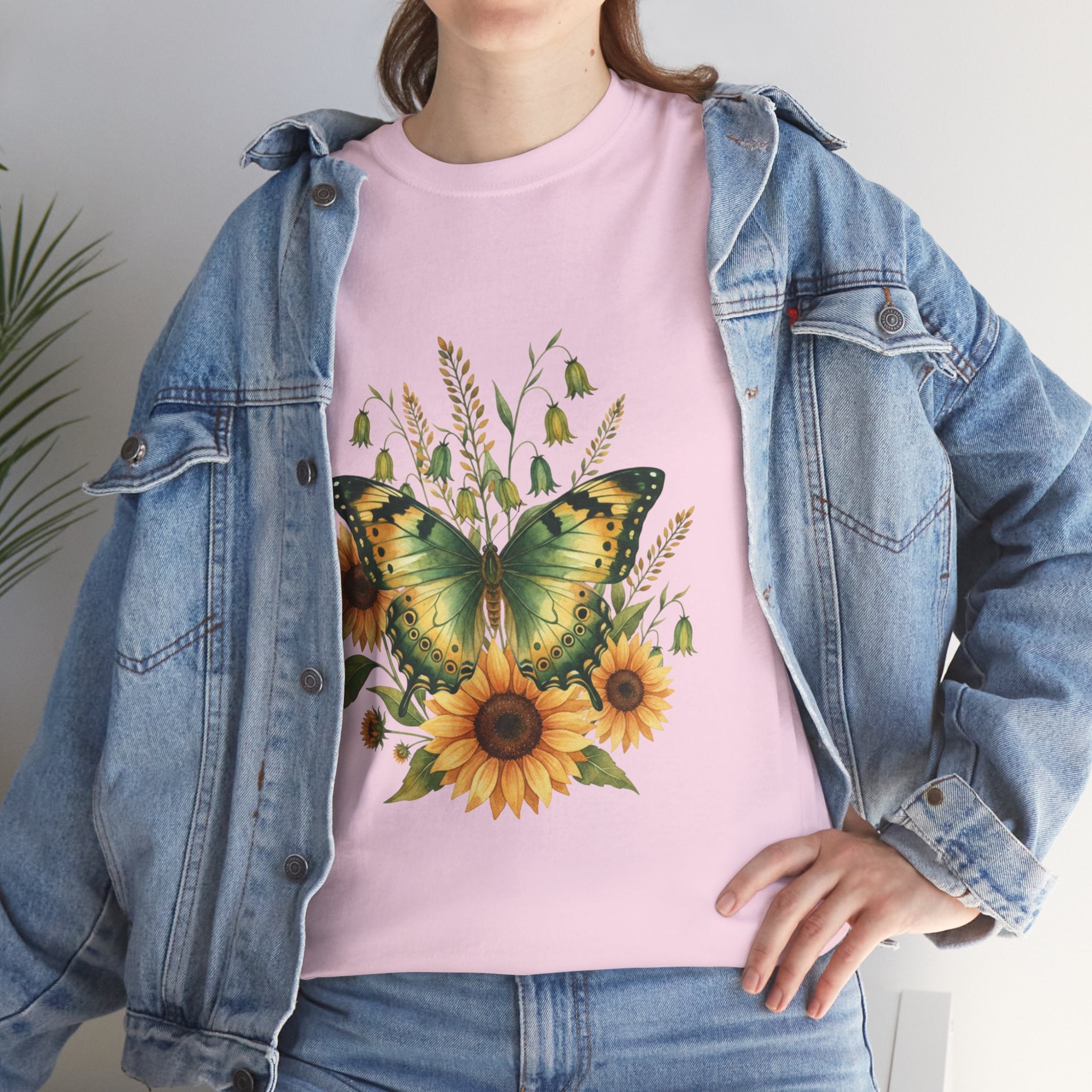 Butterfly & Sunflower Tee — Women's Nature Floral Graphic T-Shirt
