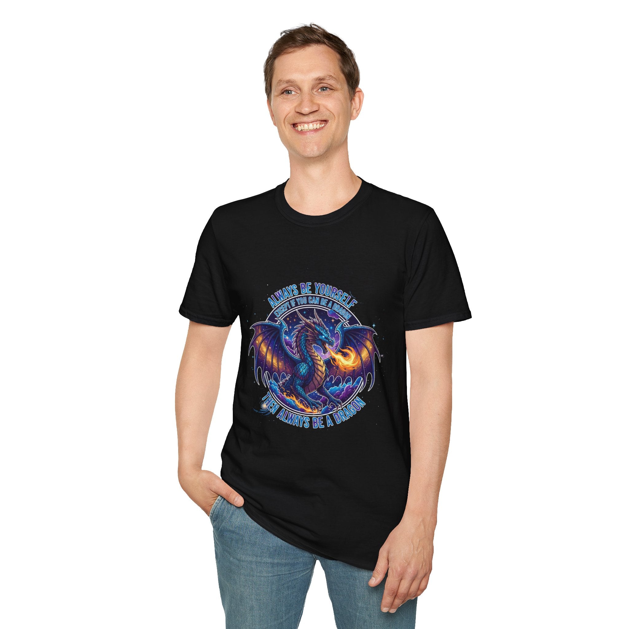 Dragon Graphic Men's T-Shirt | "Always Be Yourself Unless You Can Be a Dragon" | DTG Fantasy Tee