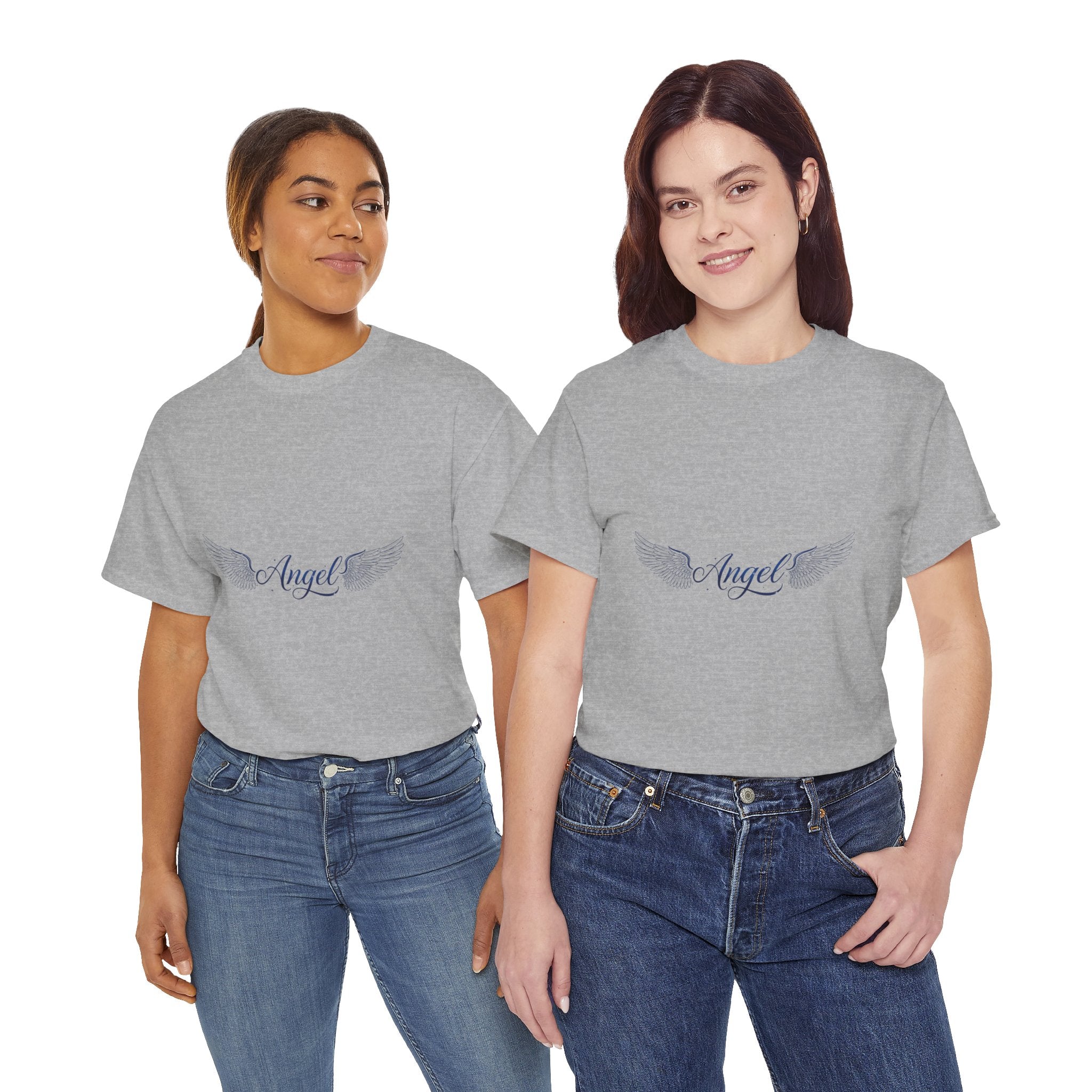 Angel Wings Tee | Vintage-Inspired Minimal Script Graphic | Women's DTG T-Shirt