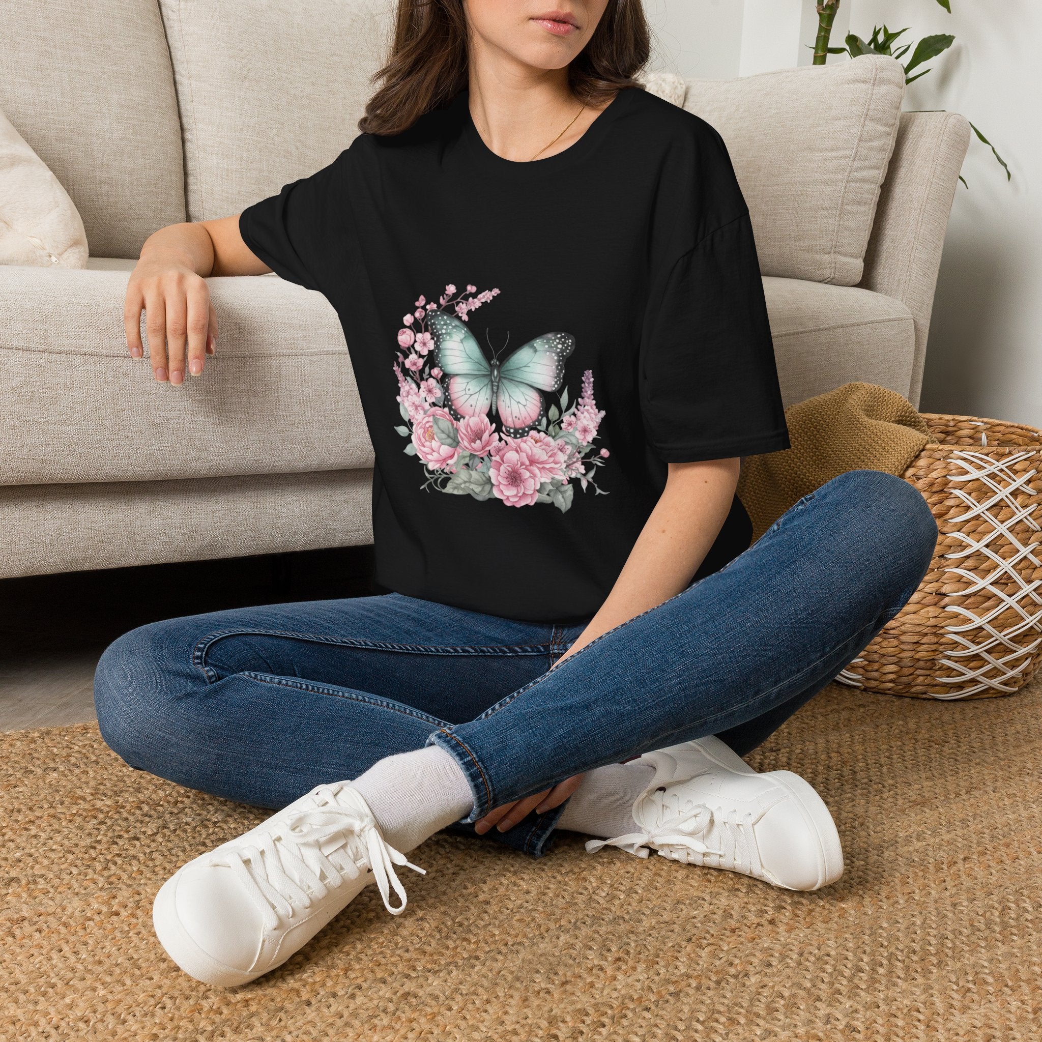 Women's Butterfly Garden T-Shirt — Mint & Blush Floral Tee