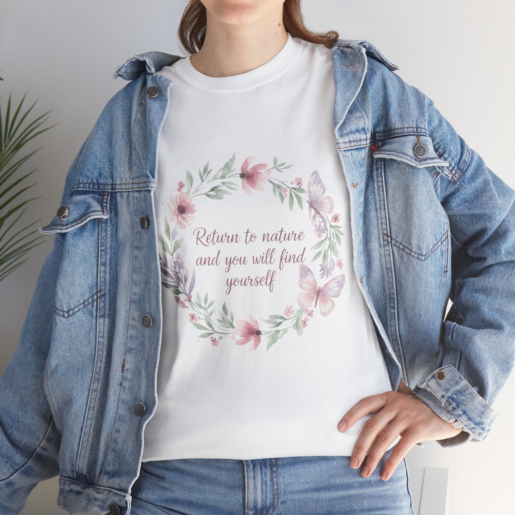 Return to Nature Floral Wreath Women's T-Shirt — DTG Printed Botanical Tee