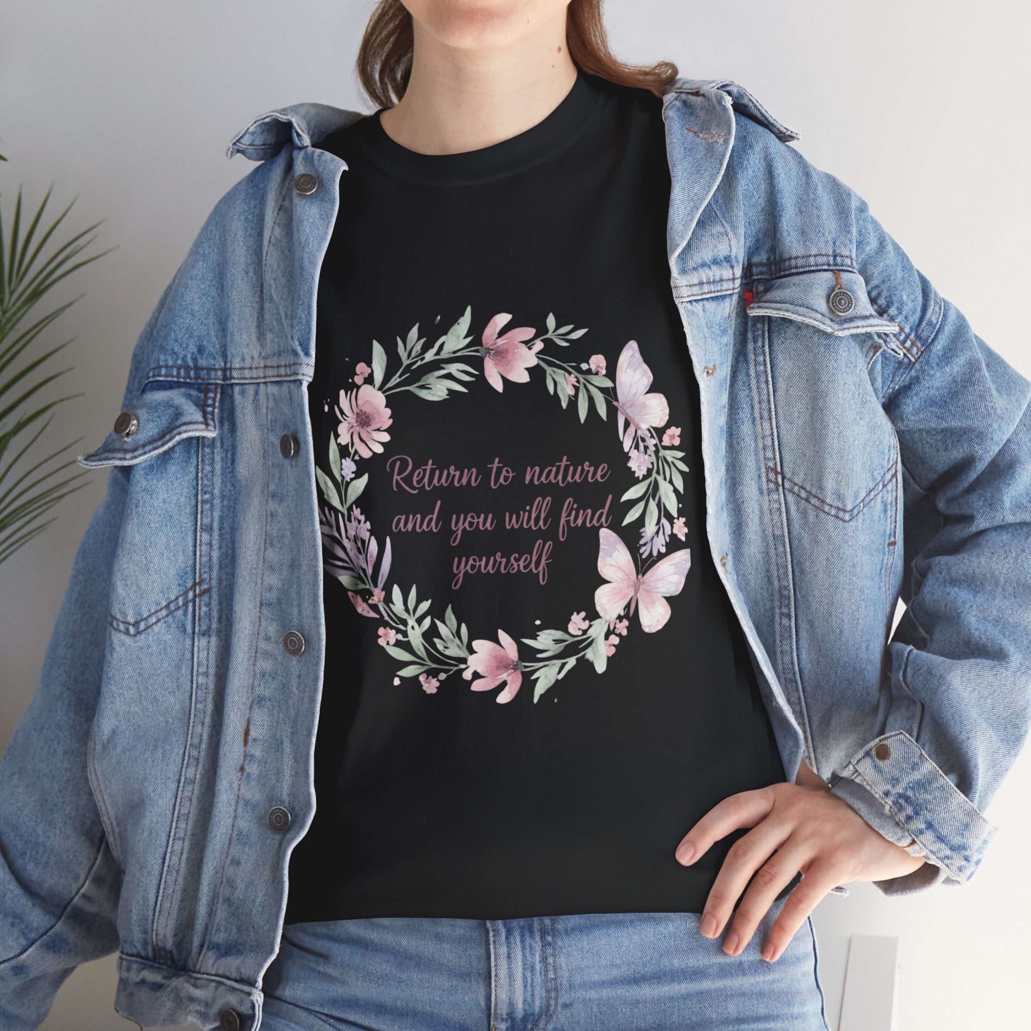 Return to Nature Floral Wreath Women's T-Shirt — DTG Printed Botanical Tee