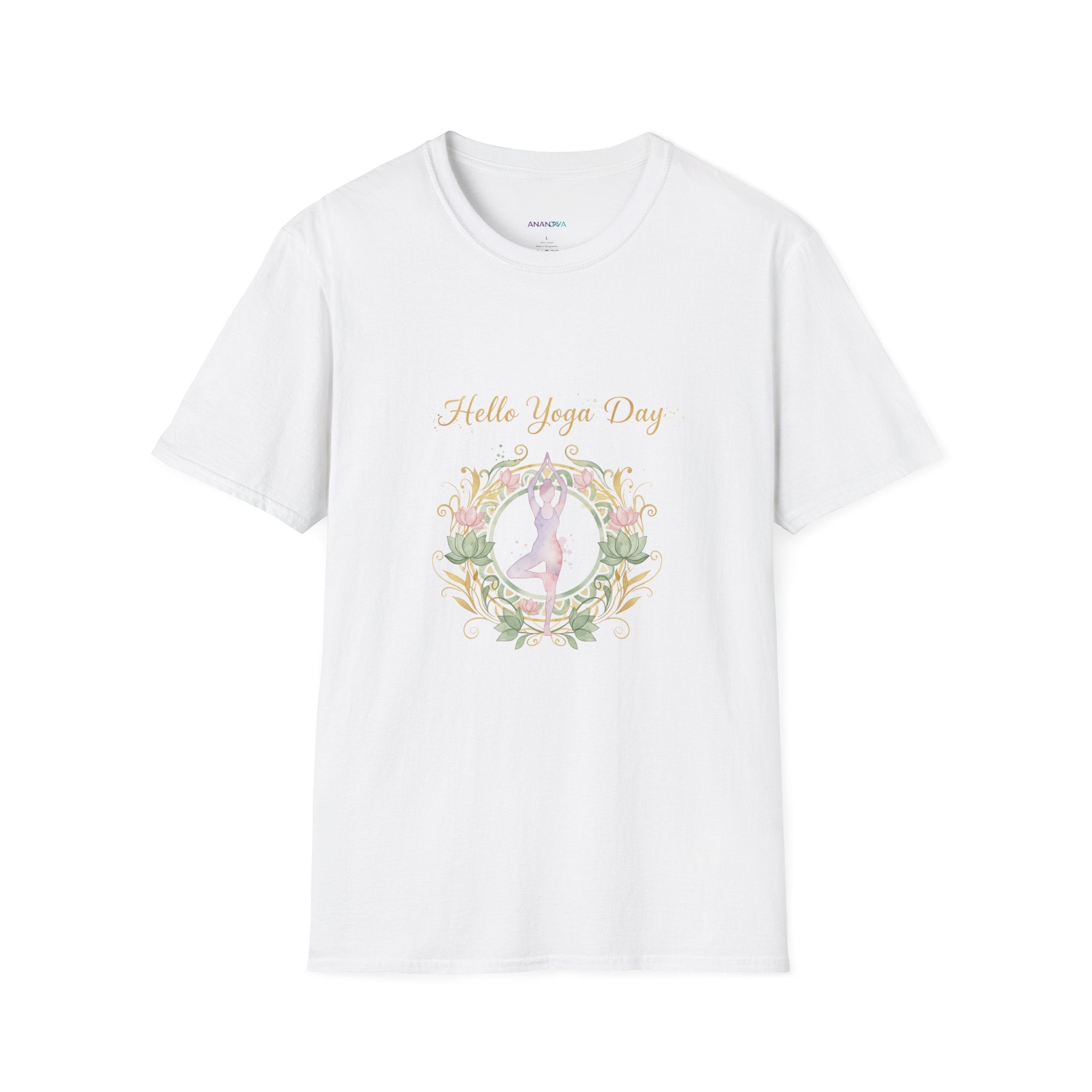 Yoga Day Floral T-Shirt — 'Hello Yoga Day' Pastel Mandala Tee