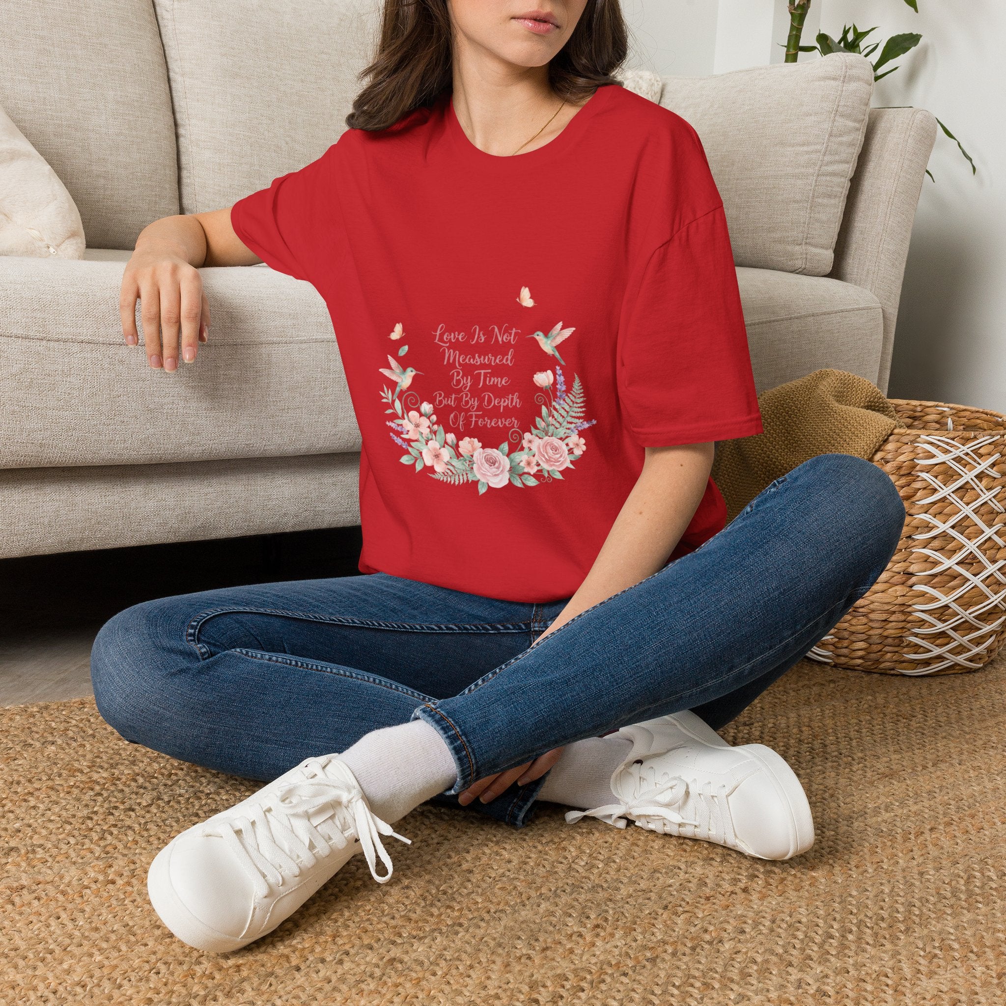 Women's Floral Quote T-Shirt — Love Is Not Measured By Time