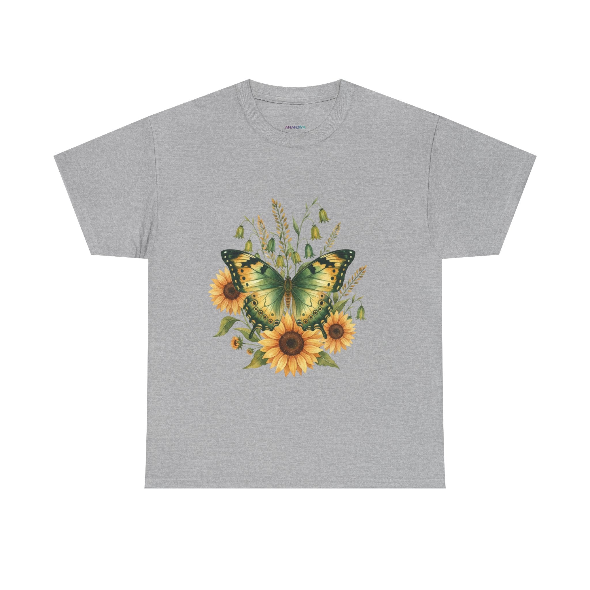 Butterfly & Sunflower Tee — Women's Nature Floral Graphic T-Shirt